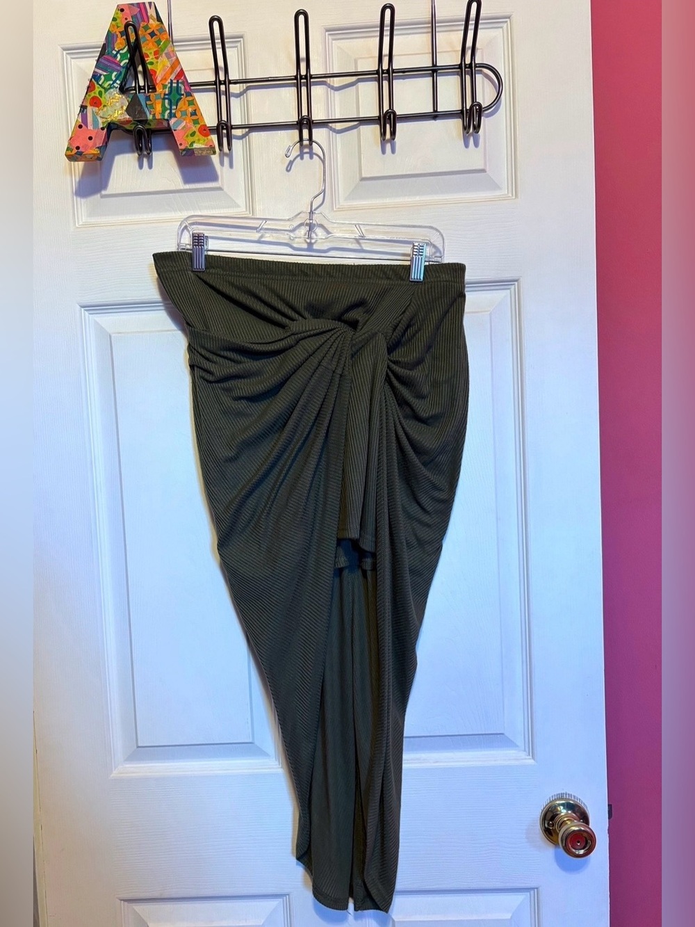 Rue21 NWOT Knotted Olive Green Asymmetrical Bodycon Skirt Size XL